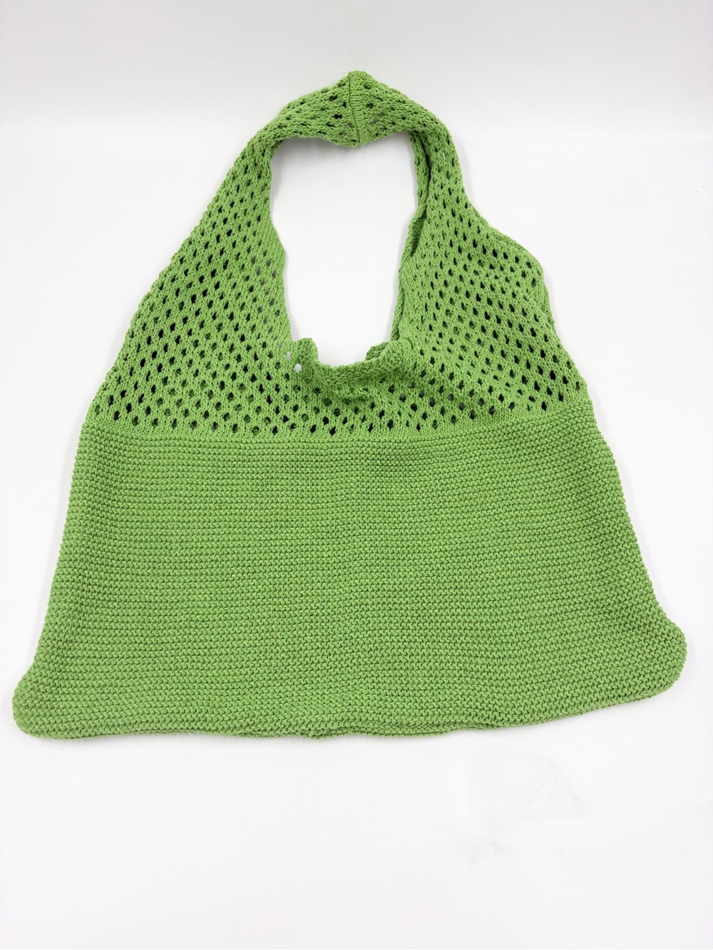 VTG Y2K Knitted Crochet Mesh Shoulder Bag Purse Green EUC